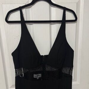 Chic Black Women's Chemise with Sheer Detailing